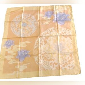 Marja Kurki Large Vintage  Floral Silk Scarf w/ Pastel Accents Rolled Hem